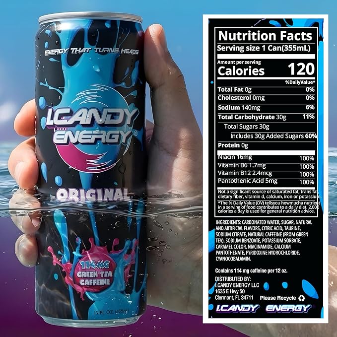 I.CANDY Energy Drink Original 24 Pack 12 oz Cans Bulk Energy Drinks Case Classic Flavor 114mg Caffeine Smooth Clean Energy No Crash