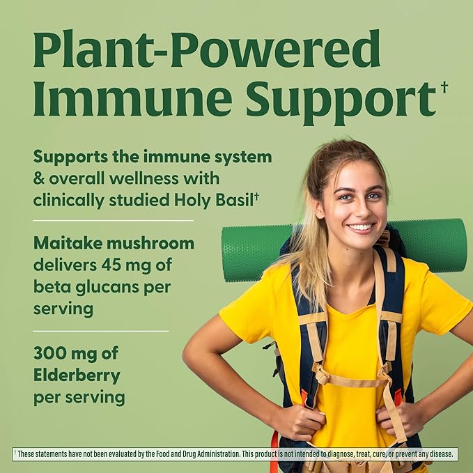 MegaFood Superfood Mushroom Immune Support - Maitake Mushroom Supplement with Elderberry &amp Holy Basil to Help Support a Healthy Immune System - Doctor Formulated Vegan - 60 Capsules 30 Servings