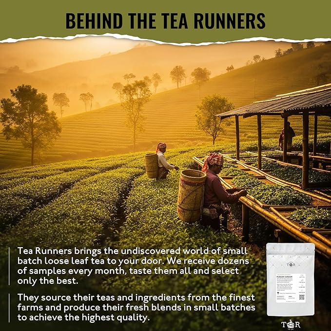Tea Runners Russian Caravan Loose Leaf Black Tea | Bold Smoky Blend of Smoked Black Tea Oolong &amp Pu-erh | Premium Chinese &amp Indian Tea | Full-Bodied Earthy Rich Flavor - 5 oz