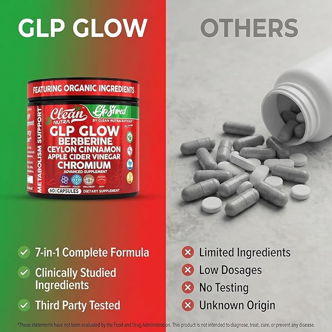 GLP1 Supplement Berberine Ceylon Cinnamon Apple Cider Vinegar Chromium Turmeric PCOS Supplements Immunity &amp Metabolism Support 60 Vegan Capsules by Clean Nutra
