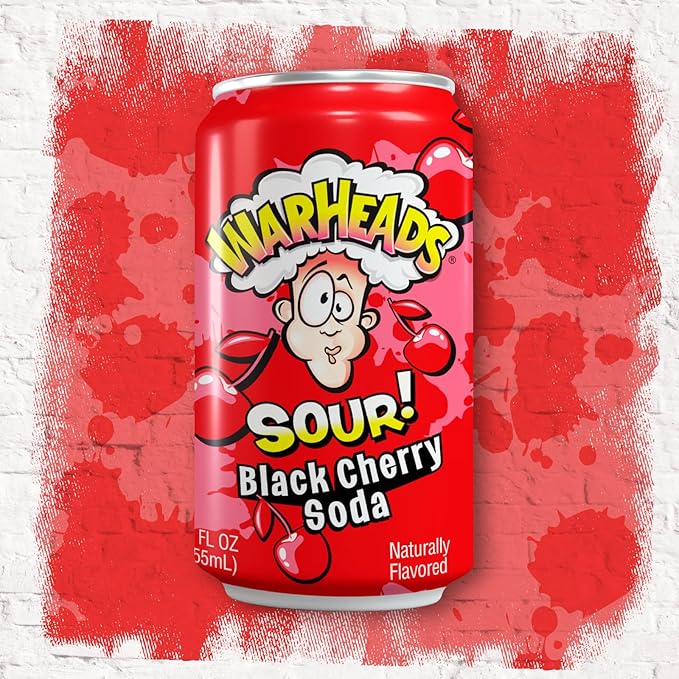 Sour Fruity Soda with Classic Warheads Flavors – Perfectly Balanced Sweet and Sour Soda - Warheads Candy Throwback Treat Soda Cocktail Mixer Pack of 12 12oz Cans (Black Cherry)