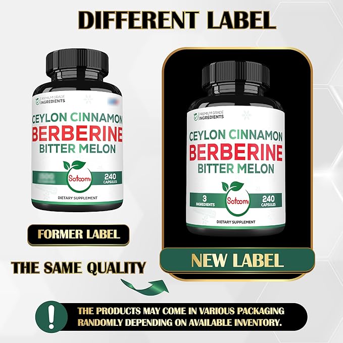 Satoomi Berberine 1500mg Supplement with Organic Ceylon Cinnamon Bark &amp Bitter Melon - 240 Vegan Capsules for 80 Servings - Immune System Heart Health Body Management &amp Digestion Support