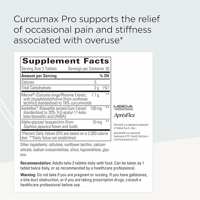 Integrative Therapeutics Curcumax Pro - Healthy Movement Supplement for Men &amp Women - Supports Occasional Discomfort Associated with Overuse* - Dairy-Free &amp Vegan - 60 Tablets (30 Servings)