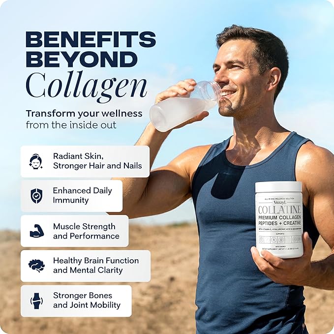 Collatine - Premium Collagen Peptides + Creatine with Vitamin C Hyaluronic Acid and Magnesium for Skin Hair Nails Bone &amp Joint Muscle Immune and Cognitive Aid (.55 LB (250 G/8.8 OZ)