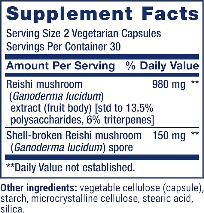 Life Extension Reishi Extract Mushroom Complex - Mushrooms Herbal Supplement for Immune Support – Ganoderma Lucidum Extract - Gluten-Free Non-GMO Vegetarian – 60 Capsules