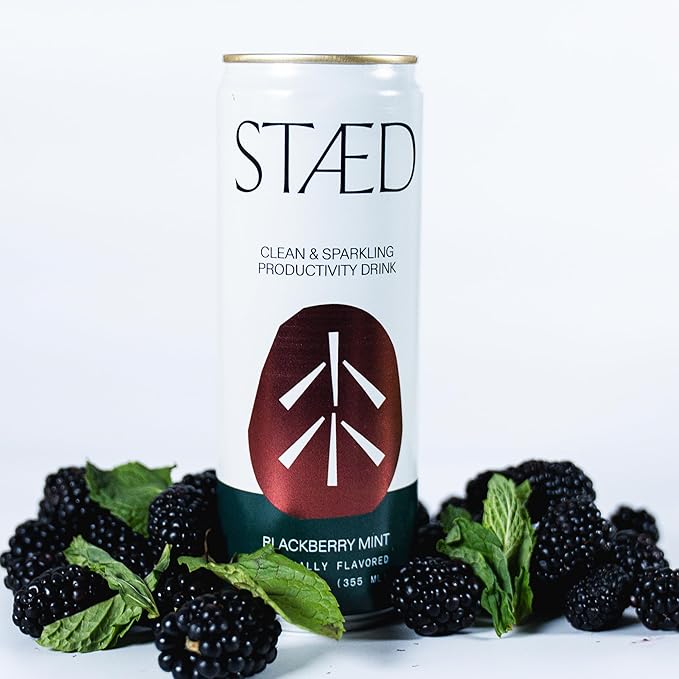 Drink Staed Blackberry Mint Productivity Drink Sparkling Functional Beverage 12-Pack – With Cognizin® Citicoline &amp L-Theanine Organic Clean Caffeine Healthy Energy Drink