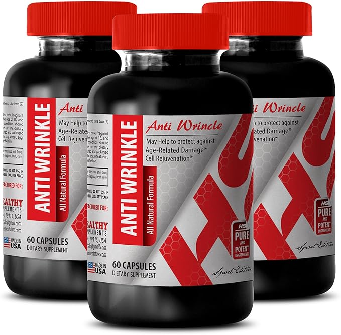 Anti-Wrinkle Supplement - Skin Care with Collagen and Aloe Vera Green Tea and Resveratrol Collagen-Rich Blend Anti-Wrinkle botanicals Aloe Vera Hydration Resveratrol Glow Turmeric 2Bot