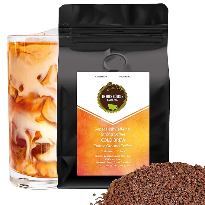 Super High Caffeine Cold Brew | Strong Robusta Coffee | Organic | Coarse Ground (High Caffeinated 2 LB 1-Pack)