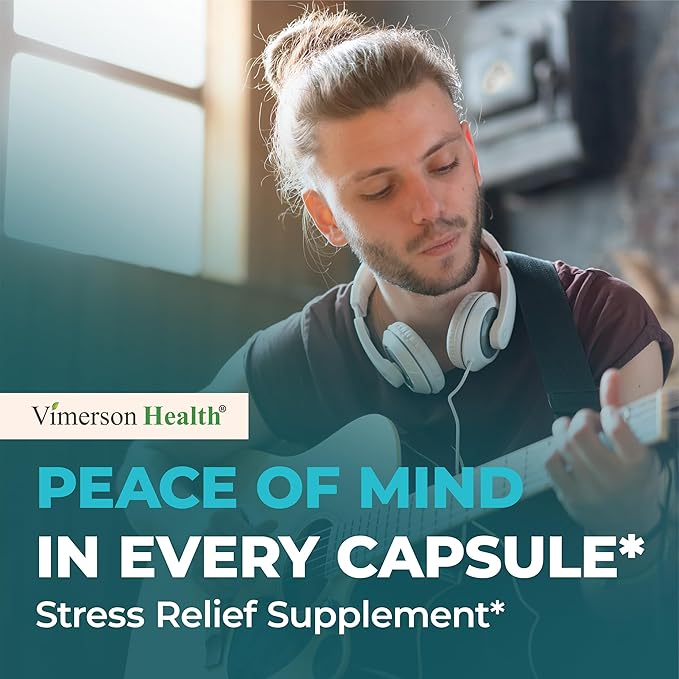 Stress Relief Supplement with 5HTP Ashwagandha Valerian St John’s Wort GABA Chamomile &amp B-Vitamins - Promotes Relaxation Sleep Calm &amp Balanced Mood Energy &amp Focus. Vegan Non-GMO