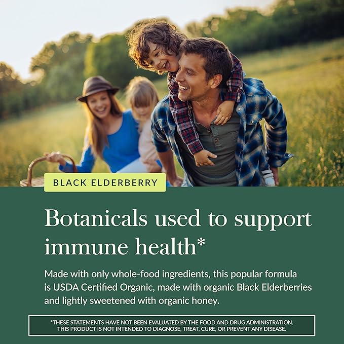 Gaia Herbs Black Elderberry Syrup - Made with Organic Black Elderberries (Sambucus nigra) for Immune System Support* - USDA Certified Organic Formula - 3 Fl Oz (About 18 to 71 Servings)