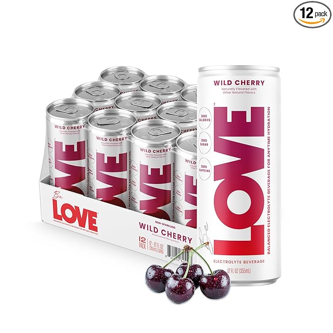 Be LOVE™ Lightly Flavored Still Electrolyte Drink — Non-Carbonated Zero Sugar Zero Calories Zero Caffeine — Clean Daily Hydration (Pack of 12 Wild Cherry)