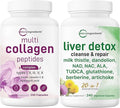 Micro Ingredients Multi Collagen Complex &amp Liver Detox Bundle 2 Pack | 5 Collagen Peptides with Hyaluronic Acid Vitamin C &amp Biotin | 20-in-1 Advanced Formula with Milk Thistle Dandelion &am