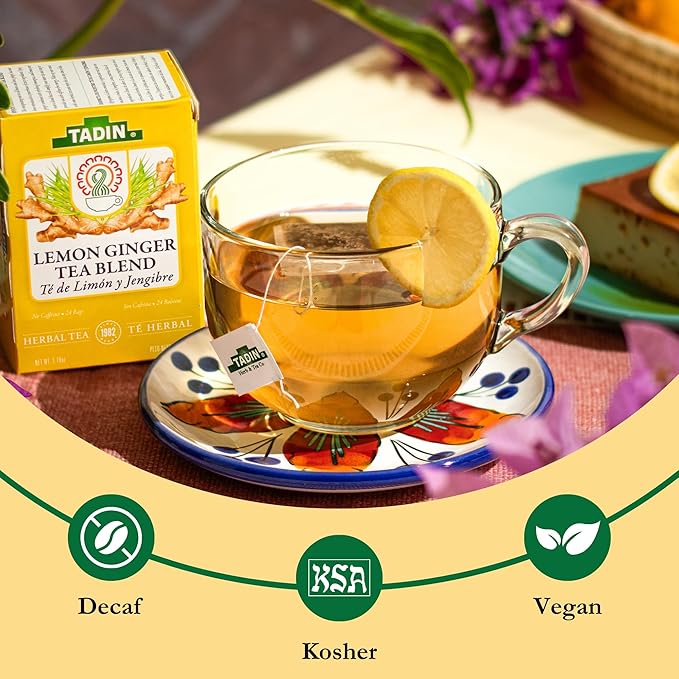 Tadin Lemon Ginger Tea Herbal Tea Caffeine Free 24 Tea Bags Per Box Pack of 6