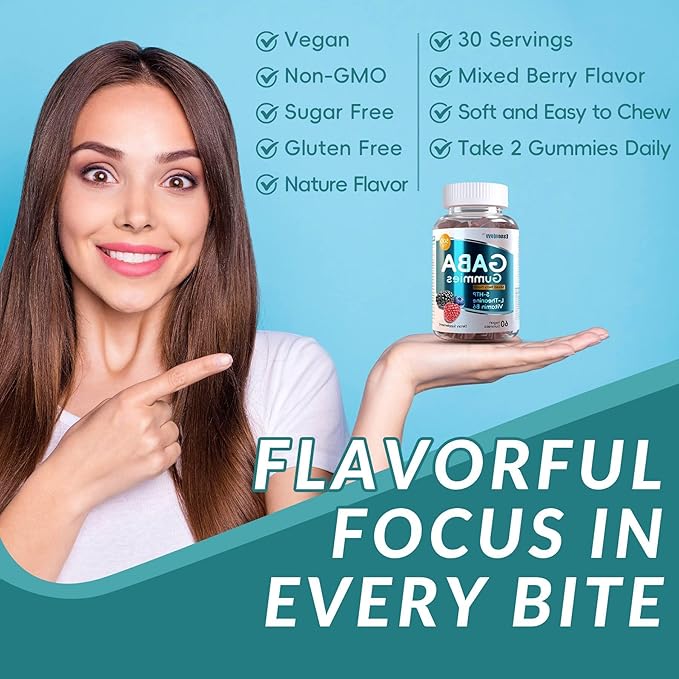 Liposomal GABA Gummies 500mg with 5-HTP L-Theanine &amp Vitamin B6 -Sugar Free GABA Supplement for Calm &amp Zzz-60 Servings Mixed Berry Flavor