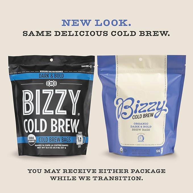 Bizzy Organic Cold Brew Coffee | Bundle | Coarse Ground Coffee | Dark &amp Bold 1 LB + Dark &amp Bold Brew Bags 4-count | 2 Pack