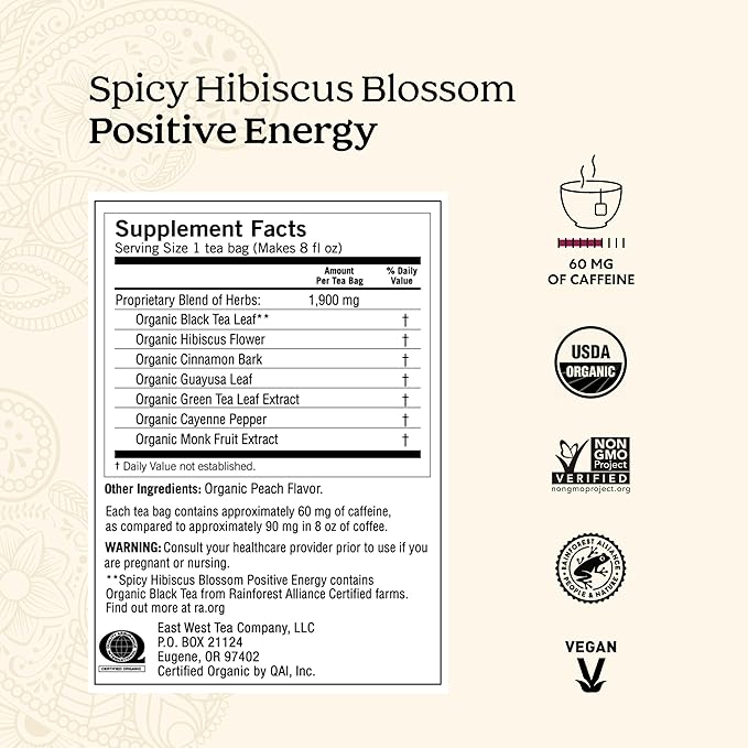 Yogi Tea Spicy Hibiscus Blossom Positive Energy Tea - 16 Tea Bags per Pack (6 Packs) - Organic Herbal Tea to Support Energy - Includes Black Tea Leaf Hibiscus Flower Cinnamon Bark &amp More