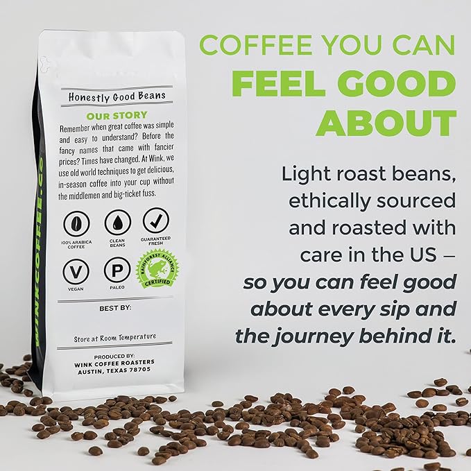 Wink Coffee Blonde Roast Light Roast Whole Bean Coffee Large 2.2 lb bag Single Origin Colombian Arabica Beans Small-Batch Smooth Sustainably Sourced