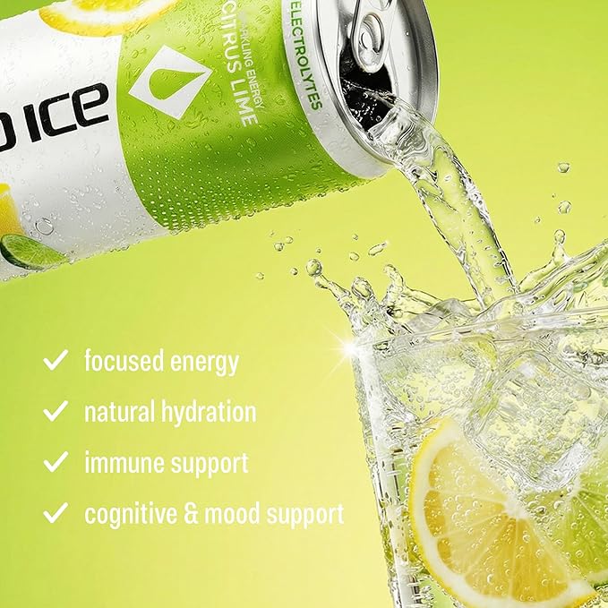 Liquid Ice Energy Drink - Zero Sugar With Electrolytes For Hydration Natural Caffeine 120mg Caffeine L- Theanine Antioxidant Support Clean Focused Energy with Green Tea Extract COQ10 Citrus Li