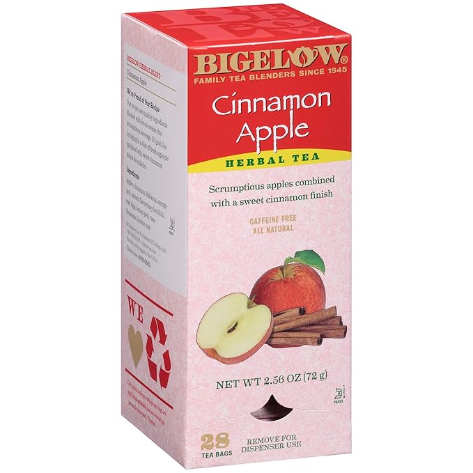 Bigelow Cinnamon Apple Herbal Tea Bags 28-Count Boxes (Pack of 6) Cinnamon Apple Hibiscus Flavored Herbal Tea Bags All Natural Non-GMO