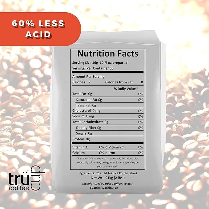 trücup Low Acid Coffee Espresso Blend Coffee Espresso (FINE) Grind - Espresso Blend 2 LB Natural Water&ampSteam Process 60% Less Acid Stomach-Friendly Rich in Antioxidants