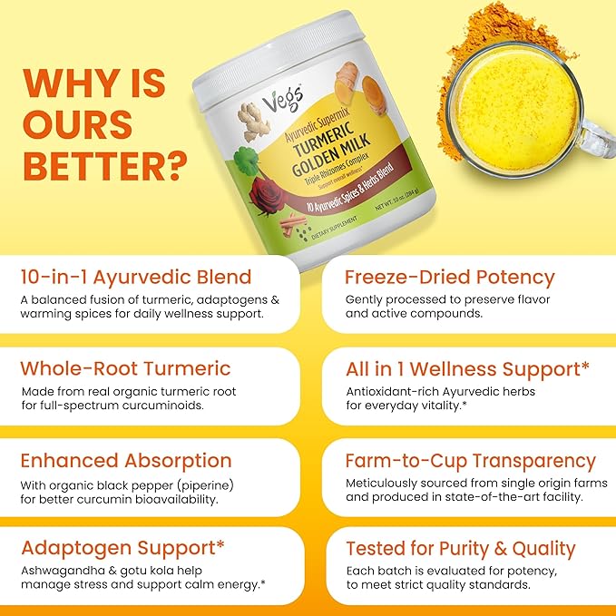 Turmeric Golden Milk Powder (150 Servings) - Ayurvedic Triple Rhizomes Spice Mix Organic Turmeric Golden Latte with Ginger Rose Cinnamon Ashwagandha for Immune Focus Cognitive (10 oz)
