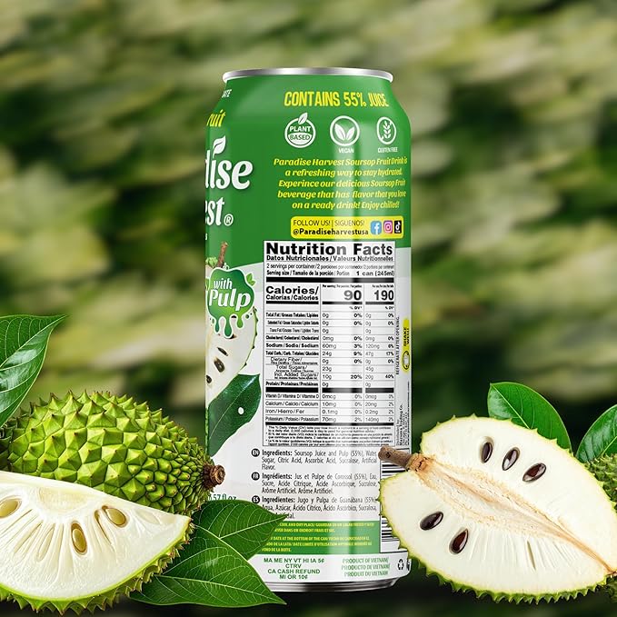 Paradise Harvest Soursop Juice Drink with Pulp (Guanabana) 55% Real Fruit Juice NFC 16.57 Fl Oz (490mL) Pack of 12
