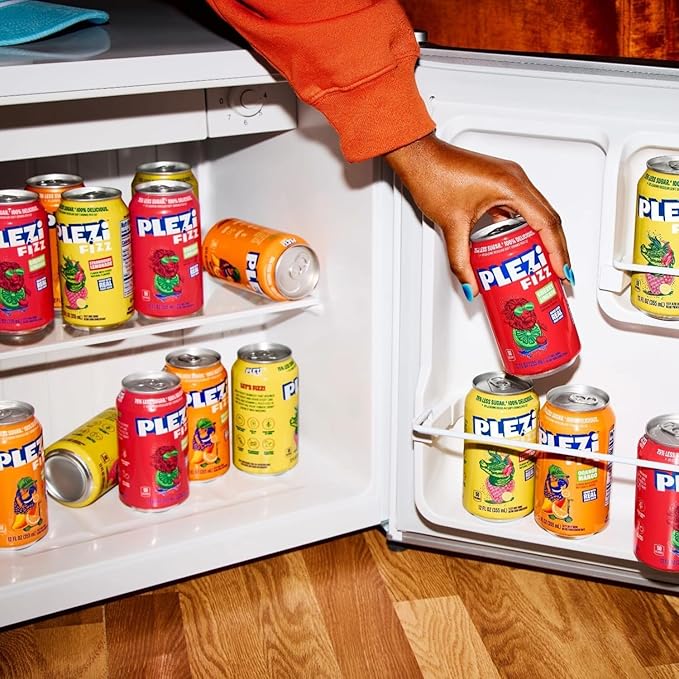 PLEZi FiZZ Orange Mango &amp Cherry Limeade Sparkling Juice Bundle – No Added Sugar Low Sugar Soda Alternative with Real Fruit Juice &amp Fiber – 12 Fl Oz (24 Cans Total)