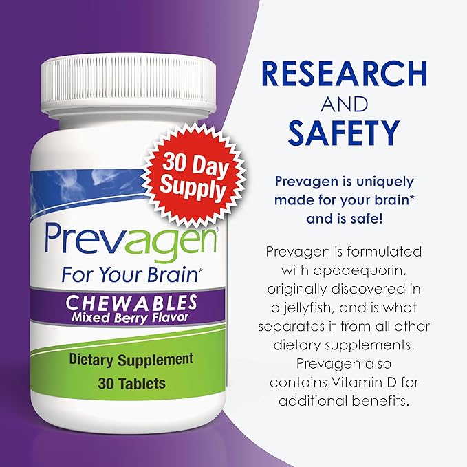Prevagen Regular Strength Mixed Berry Chewables - 30 Tablets (1 Month Supply) | Formulated for Your Brain | 10mg of Apoaequorin Plus Vitamin D3 with 7-Day Pill Minder