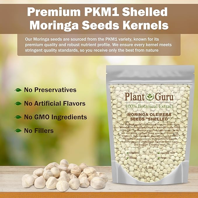 Moringa Seeds Kernel Shelled 2 lbs. Wide Mouth Jar - Clean PKM1 Variety - Edible - Moringa Oleifera - Malunggay - Semillas De Moringa - Drumstick Tree - Non-GMO - 4000 to 4800 Seeds Approx.