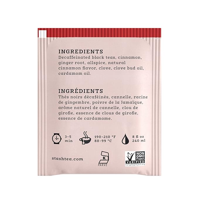 Stash Tea Decaf Chai Spice Black Tea - Decaf Non-GMO Project Verified Premium Tea with No Artificial Ingredients 18 Count (Pack of 6) - 108 Bags Total