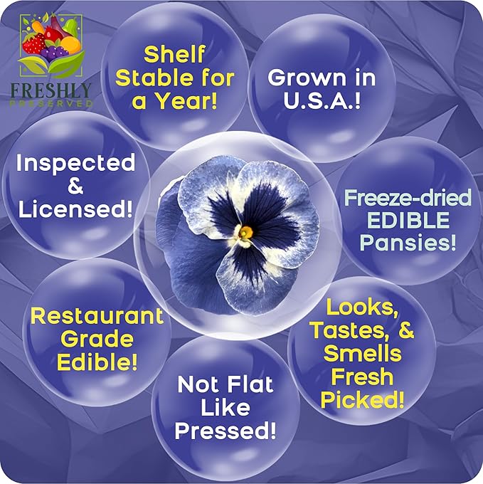 Freshly Preserved Pansy Freeze-Dried Edible Flowers - Dried Edible Flowers for Cakes Decoration Drink Garnish Cocktails Resin Art &amp DIY Crafts - USA-Grown Whole Bloom - Set of 20-0.2 Oz