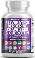 Clean Resveratrol Supplement | Berberine Grape Seed Extract Quercetin Green Tea Extract Acai Noni Polyphenol Supplement for Women &amp Men N-Acetyl Cysteine