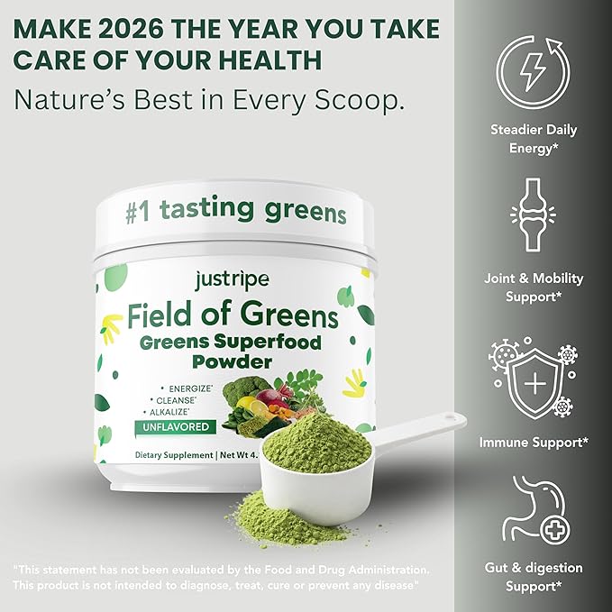 Field of Greens Superfood Powder with Organic Spirulina Chlorella Beet Root Powder - Bacillus Coagulans Probiotic A Plant-Based Mix Supporting Gut Health Immunity 28 Scoops - Unflavored