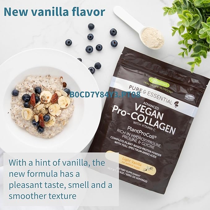 Igennus Advanced Vegan Vanilla Collagen Peptide Powder Enhanced with Glycine Proline &amp Hydroxyproline &amp Cofactor Vitamin C Non GMO Vegetarian Plant Based Collagen Powder Booster 140 Servi