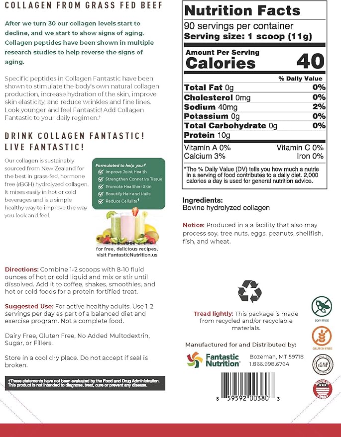 Collagen Fantastic Grass Fed Collagen Peptides Plus Grass Fed Unflavored Whey Fantastic 2.2lb Each