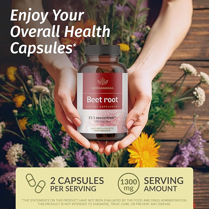 HERBAMAMA Beet Root Extract 21:1 – 1300mg per Serving = 27300mg Beet Root Powder with Black Pepper for Energy Antioxidant &amp Immune Support – Vegan Non-GMO