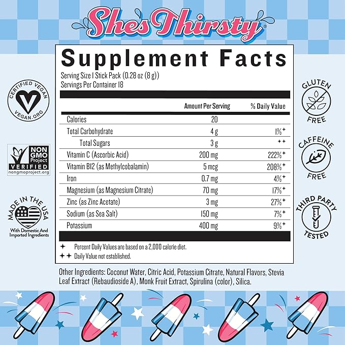 Legendairy Milk She’s Thirsty Retro Pop No Sugar Added Electrolytes Powder Packets–Coconut Water Mix for Women Instant Hydration Packets Immune Support Pregnancy Safe 18 Ct