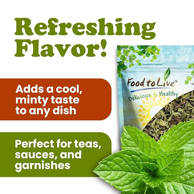 Food to Live - Organic Spearmint Leaves 12 Ounces – Dried Cut &amp Sifted. Great for Herbal Tea. Non-GMO. Caffeine-free. Non Irradiated. Keto.