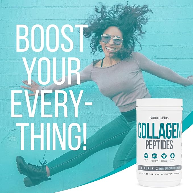 NaturesPlus Collagen Peptides - 0.65 lbs Powder Pack of 2 - Hair Skin Nail &amp Joint Health Immune System Support - Non-GMO Gluten Free - Up to 56 Total Servings