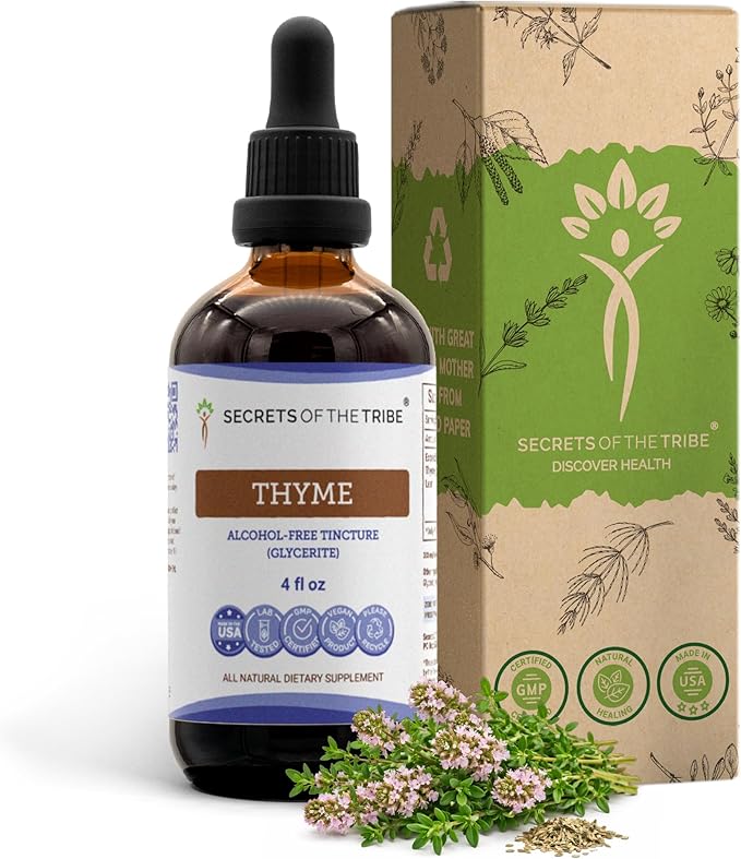 Secrets of the Tribe Thyme Alcohol-Free Liquid Extract Thyme (Thymus Vulgaris) Dried Leaf Tincture Supplement (4 FL OZ)
