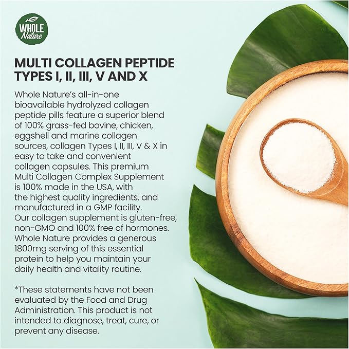 Multi Collagen Protein Peptides Supplement Capsules - 1800mg Collagen Complex Types I II III V X - Joint Support Healthy Hair Skin Nails Beauty Vitamins 100% Natural Non-GMO 270ct (3)