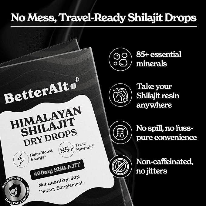Better Alt Shilajit Dry Drops | Himalayan Superfood | Lab-Tested for Purity | Helps Improve Energy Stamina | 1-Month Dietary Supplement