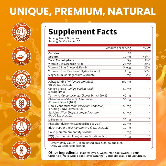 Lukaree Cortisol Supplements for Women &amp Men 15 in 1 Cortisol Reducer Manager Cortisol Calm Gummies with Ashwagandha Magnesium L-theanine GABA - for Mood Focus Sleep - Vegan Sugar Free 2 P