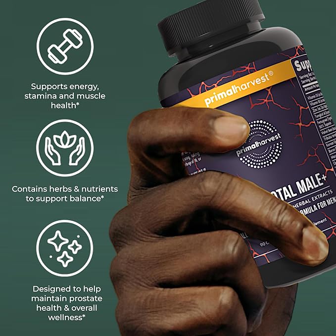 Primal Harvest Total Male+ Multivitamin for Men Vitamins Minerals and Herbal Support for Energy Vitality Immune Health and Performance (1 Pack (90 Count))