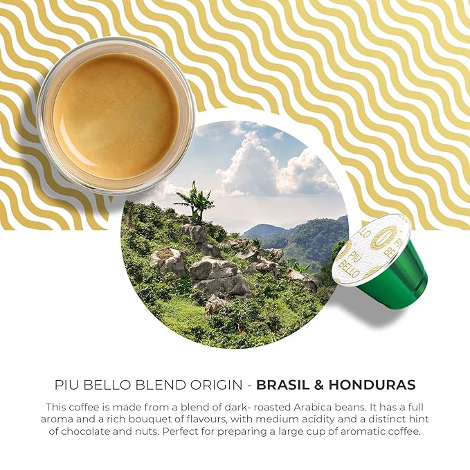 Piu Bello Blend Espresso Coffee Pods for Nespresso Original Machines – Compatible Capsules Pack – Rich &amp Balanced Taste – Strong Italian Espresso Flavor – Kosher Certified (120 Count Single Flavo