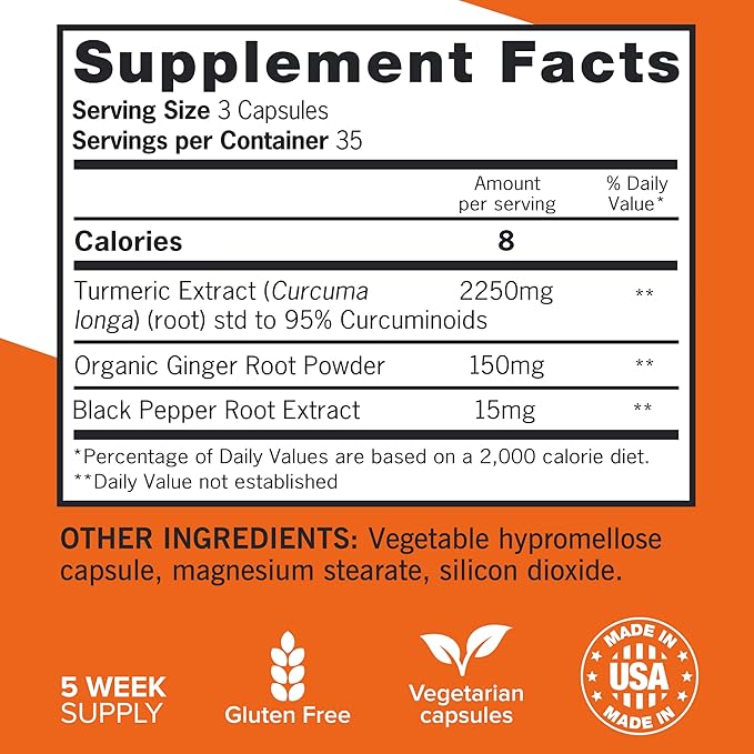 Qunol Turmeric Curcumin with Black Pepper &amp Ginger 2400mg Turmeric Extract with 95% Curcuminoids Extra Strength Supplement Enhanced Absorption Joint Support Supplement 105 Count