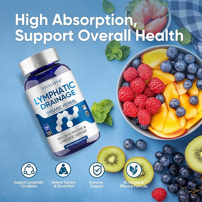 Lymphatic Drainage Supplement 1550mg - 120 Capsules Herbal Lymph Cleanse Formula with Echinacea Cleavers &amp Burdock Root - Promotes Fluid Balance Immune Health &amp Node Function