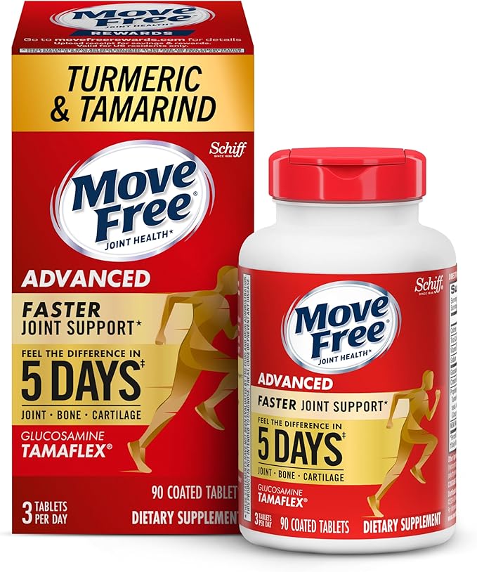 Move Free Advanced 5-Day Joint Support Supplement with Turmeric Curcumin &amp Tamarind (TamaFlex) Glucosamine &amp Vitamin D3 for Joint Health Bone Strength Cartilage and Knee Range of Motion. 9