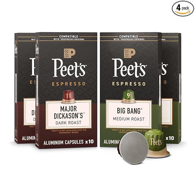 Peet's Coffee Dark and Medium Roast Signature Blend Espresso Capsules Compatible with Nespresso Original Machines 100% Arabica Coffee - Variety Pack 40 Count (4 Boxes of 10 Espresso Capsules)