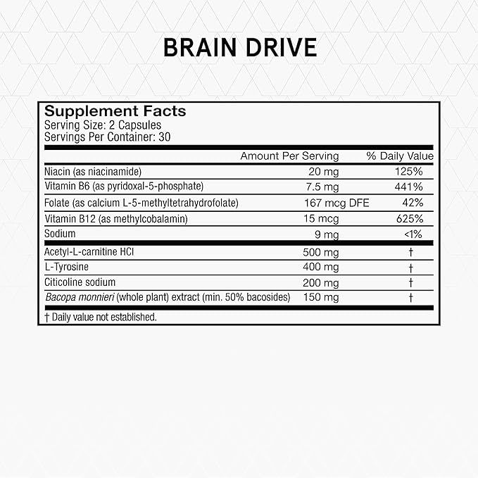 Momentous Brain Drive Nootropic Supplement - Brain Supplement for Memory &amp Focus Support - NSF Certified for Sport - GMO- &amp Gluten-Free - 30 Servings